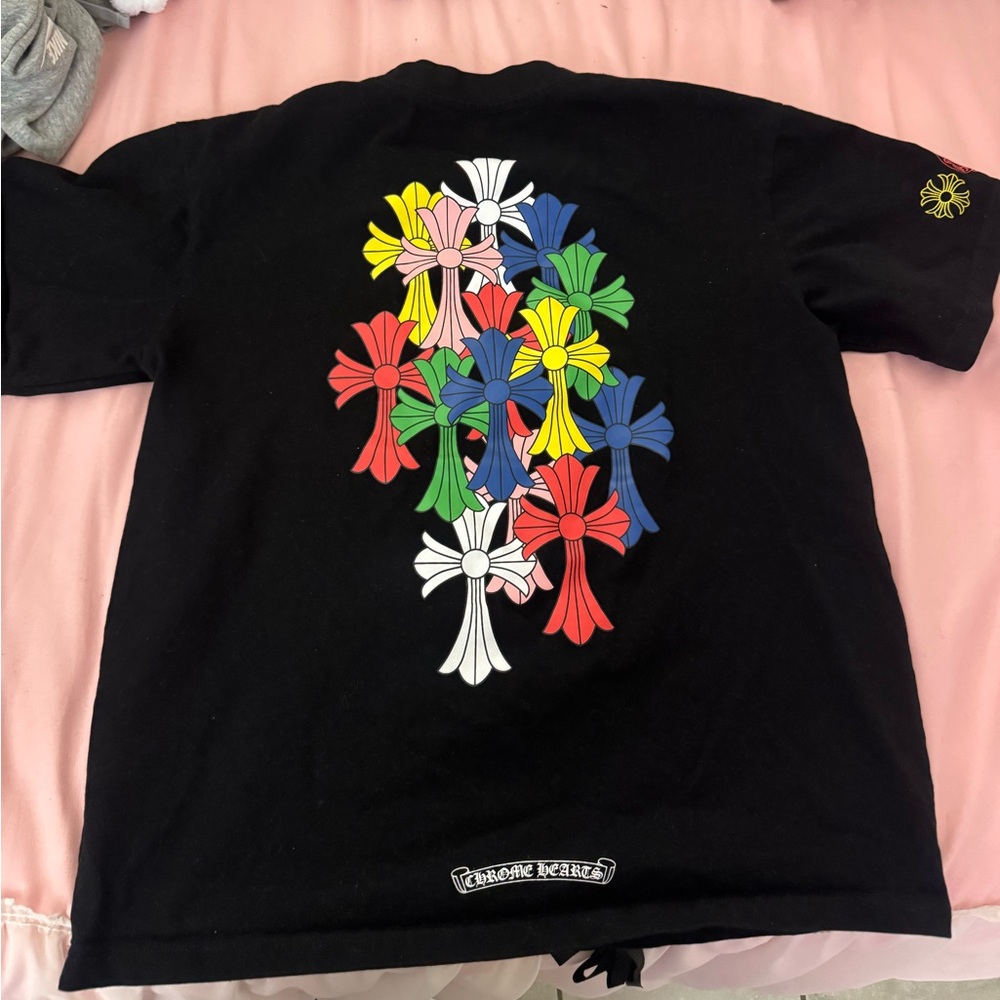 Chrome Hearts Black Tee with Multicolor Crosses